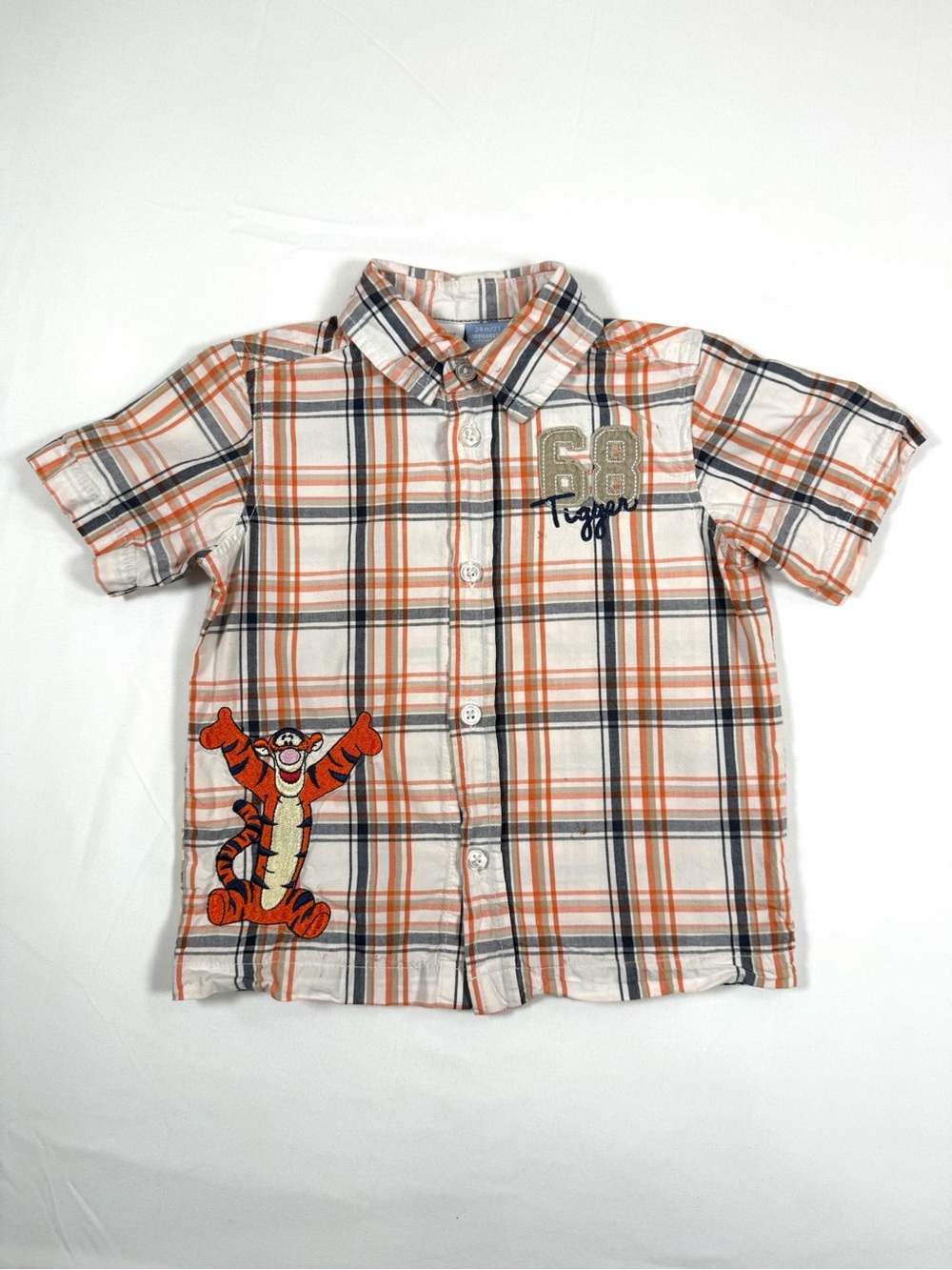 DISNEY Baby Boys Winnie The Pooh Tigger Plaid Shirt Size 24M Y2K